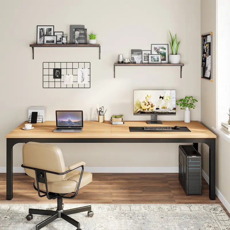 Bureau d'ordinateur extra long de 200 cm, bureau double, grand bureau d'écriture