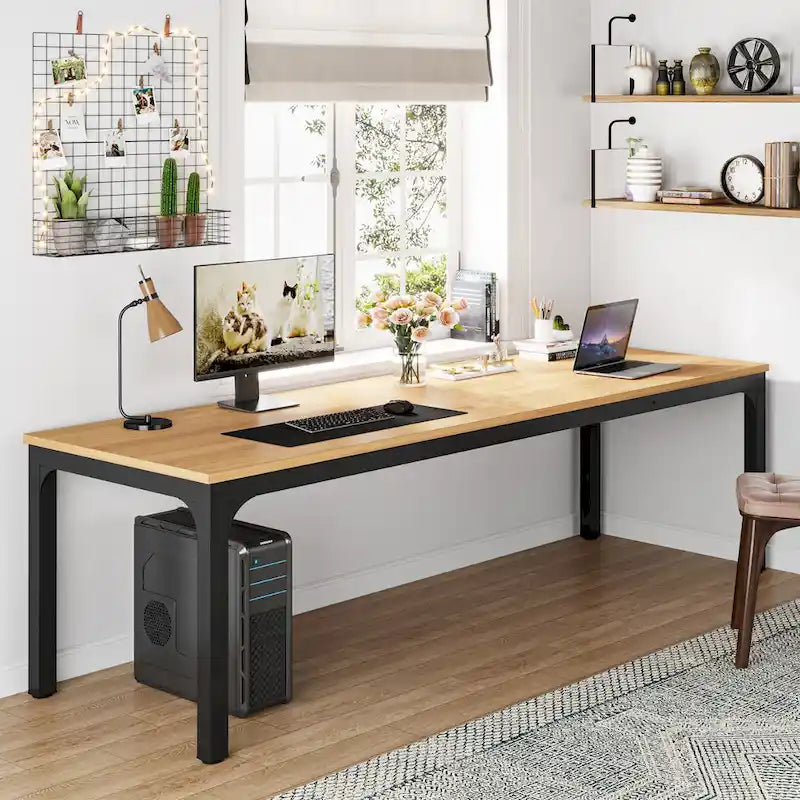 Bureau d'ordinateur extra long de 200 cm, bureau double, grand bureau d'écriture