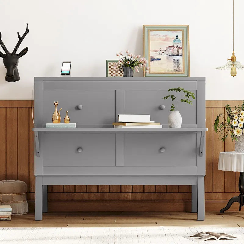 Lit escamotable format double avec bureau et port USB