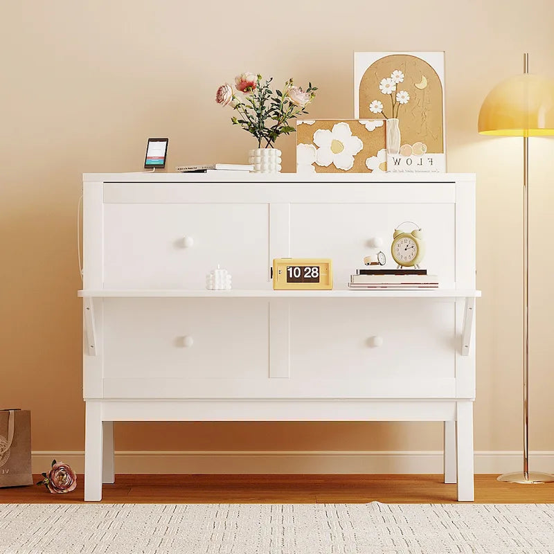 Lit escamotable format double avec bureau et port USB