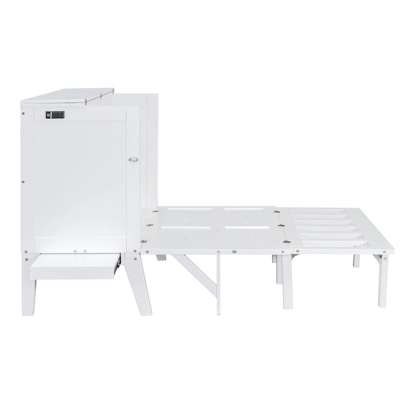 Lit escamotable format double avec bureau et port USB