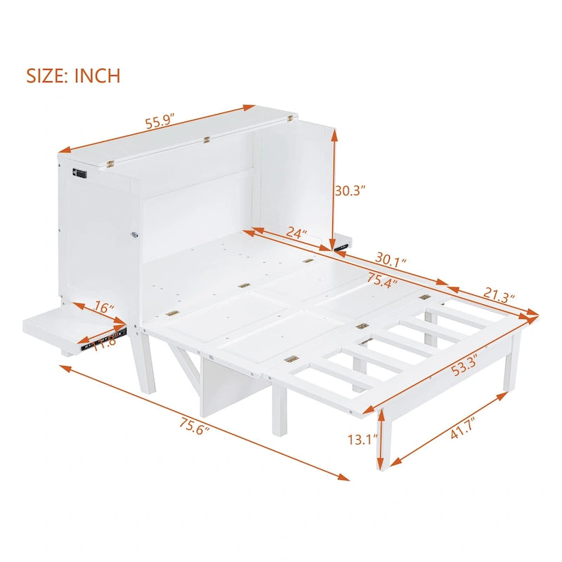 Lit escamotable format double avec bureau et port USB