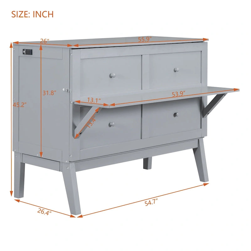 Lit escamotable format double avec bureau et port USB