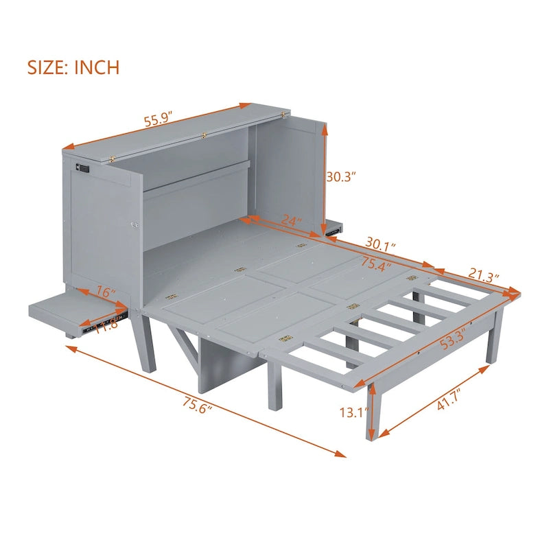 Lit escamotable format double avec bureau et port USB