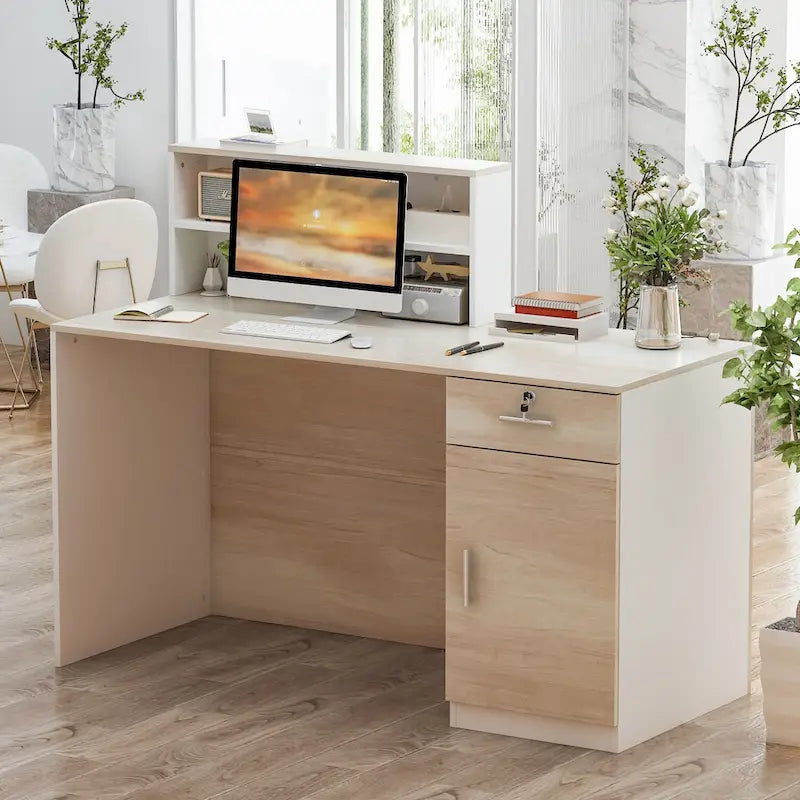 Bureau de réception en bois Peninsula, bureau de travail, secrétaire