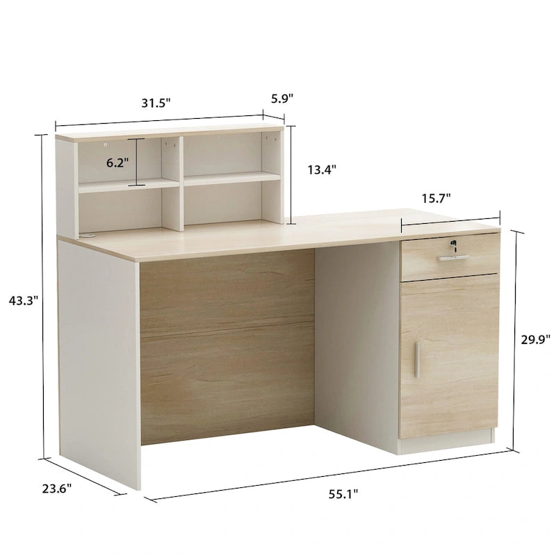 Bureau de réception en bois Peninsula, bureau de travail, secrétaire