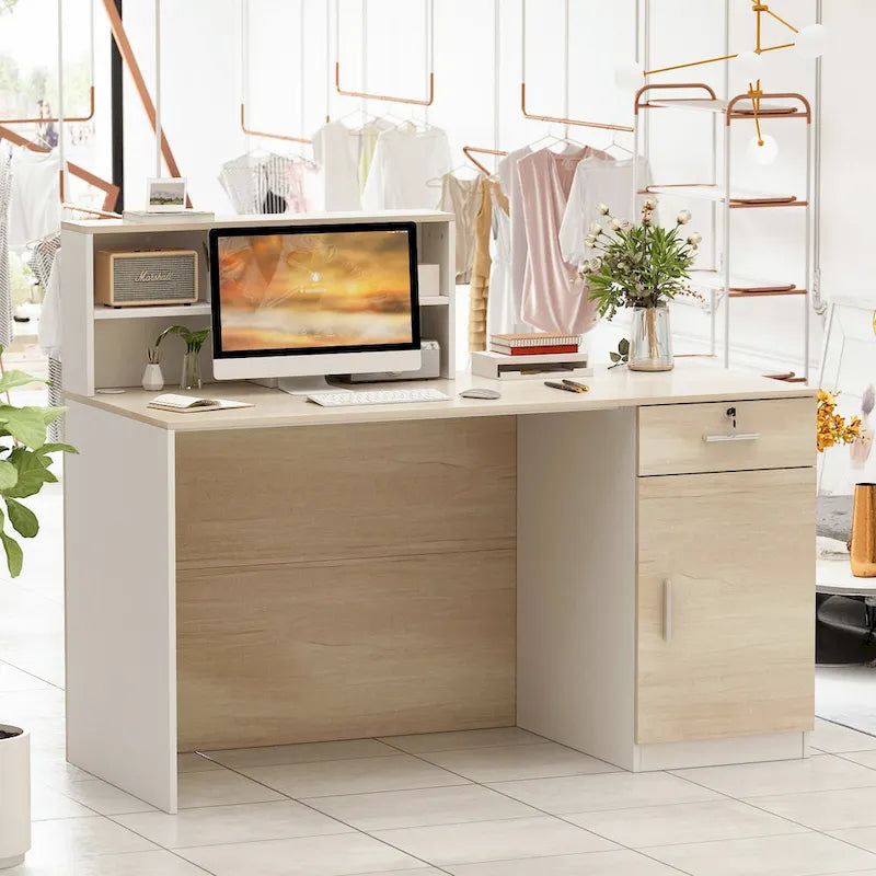 Bureau de réception en bois Peninsula, bureau de travail, secrétaire