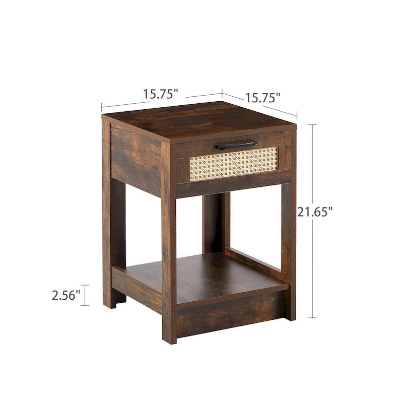 Table d'appoint en rotin de 15,75 po avec tiroir, table de chevet moderne, bout de canapé pour salon, chambre à coucher, naturelle