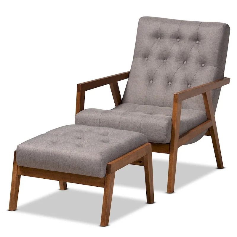 Ensemble fauteuil et repose-pieds rembourrés
