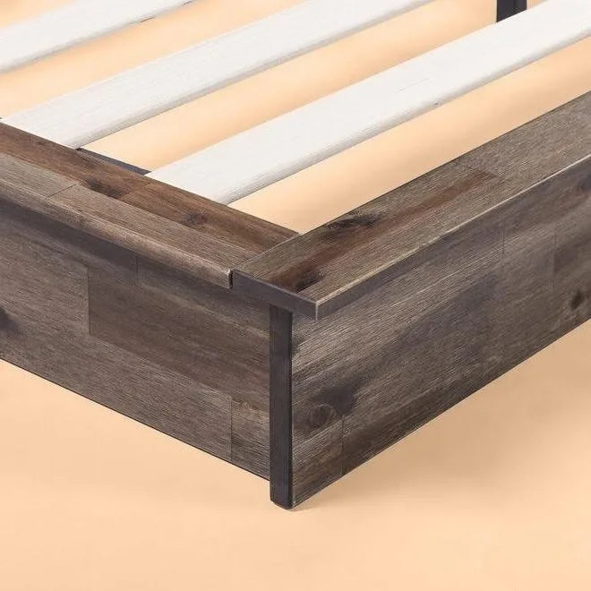 Cadre de lit plateforme bas industriel en bois de style rustique King Size