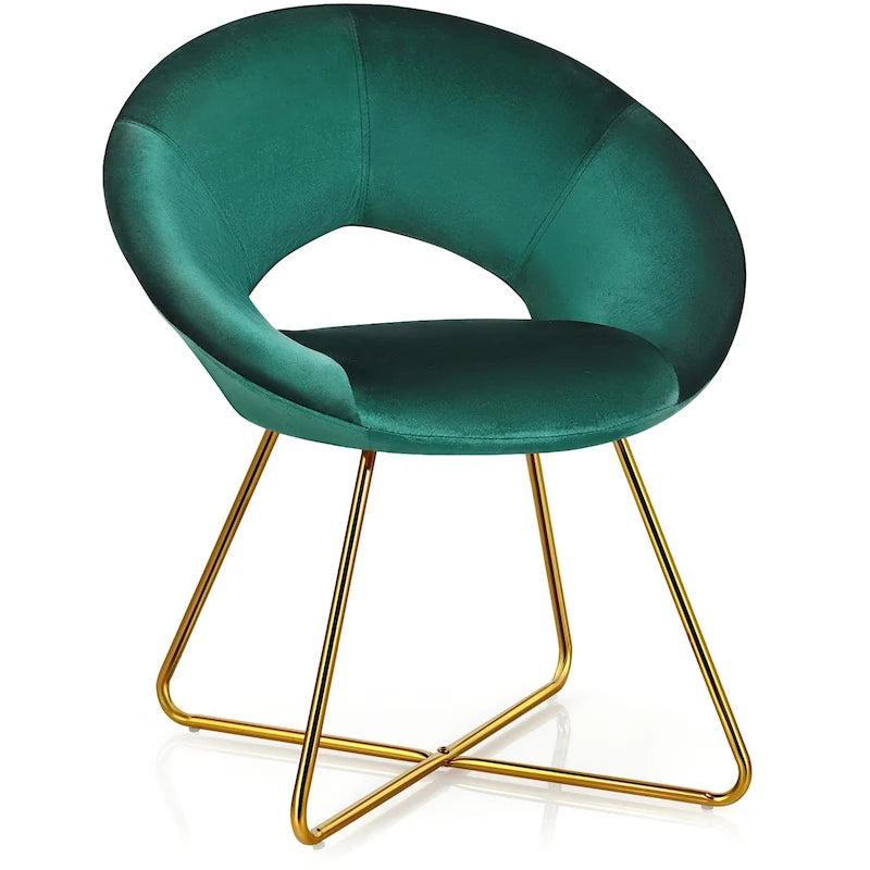 Chaise d'appoint moderne en velours, chaise de coiffeuse rembourrée avec détails dorés - Voir les détails