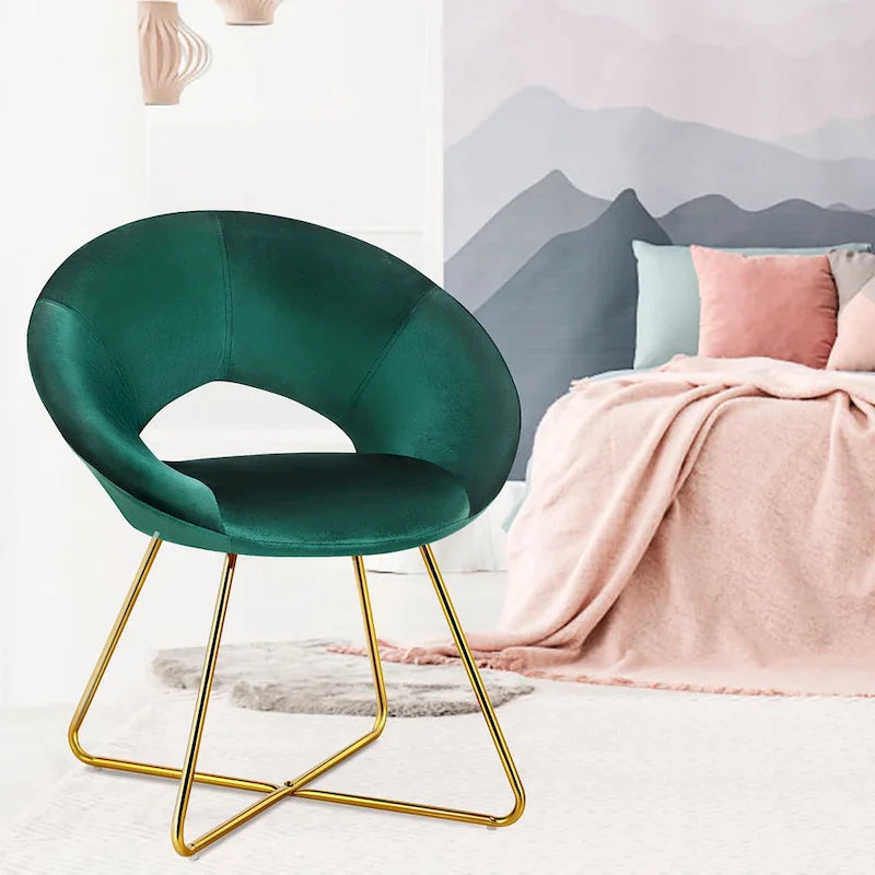 Chaise d'appoint moderne en velours, chaise de coiffeuse rembourrée avec détails dorés - Voir les détails