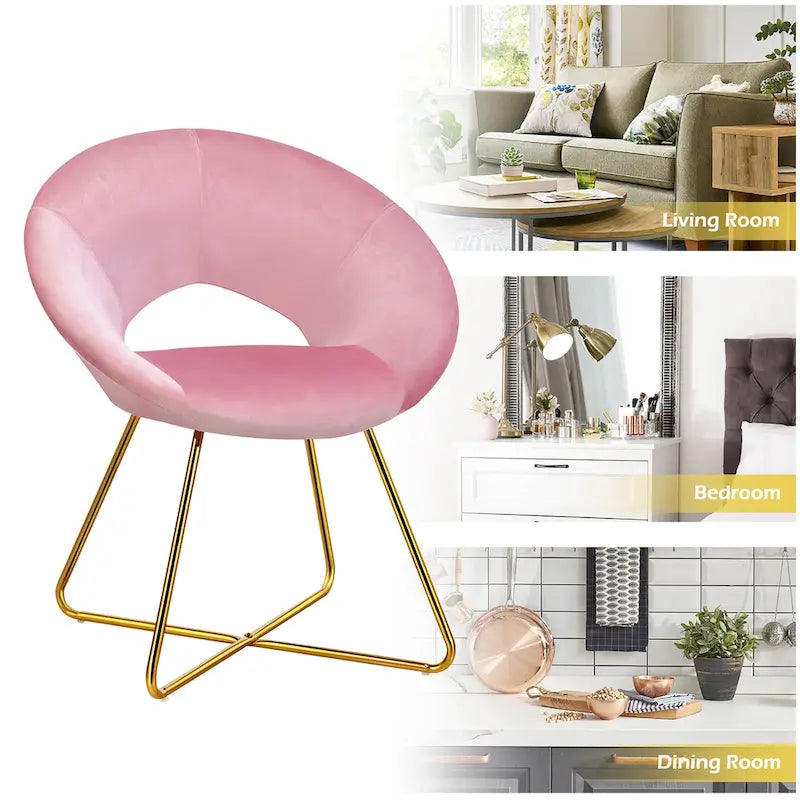 Chaise d'appoint moderne en velours, chaise de coiffeuse rembourrée avec détails dorés - Voir les détails