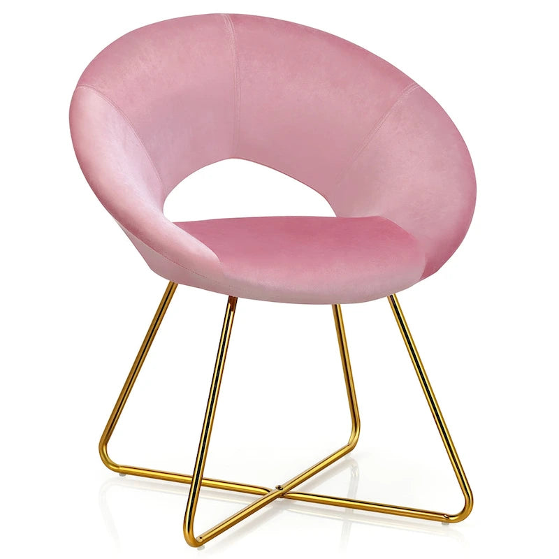 Chaise d'appoint moderne en velours, chaise de coiffeuse rembourrée avec détails dorés - Voir les détails