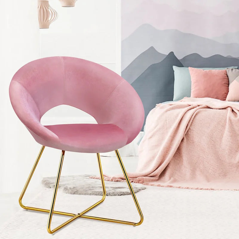 Chaise d'appoint moderne en velours, chaise de coiffeuse rembourrée avec détails dorés - Voir les détails