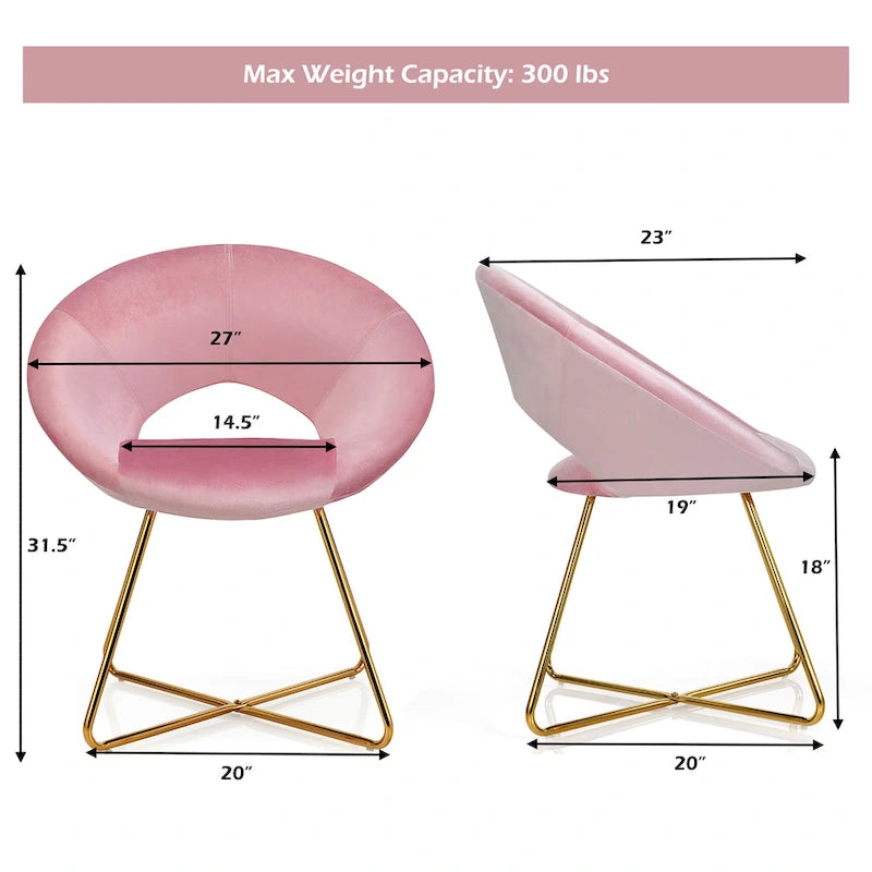 Chaise d'appoint moderne en velours, chaise de coiffeuse rembourrée avec détails dorés - Voir les détails