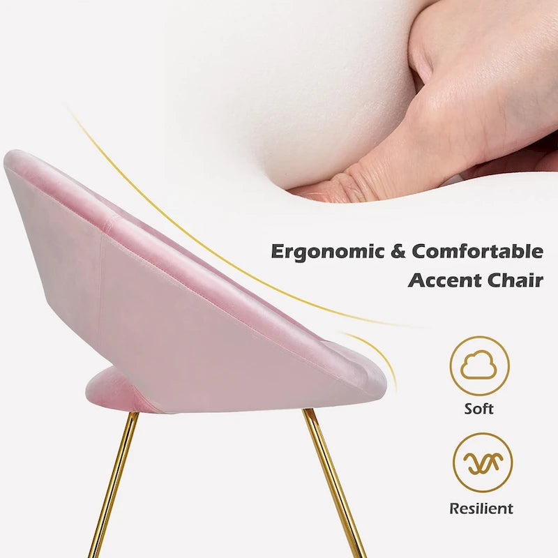 Chaise d'appoint moderne en velours, chaise de coiffeuse rembourrée avec détails dorés - Voir les détails