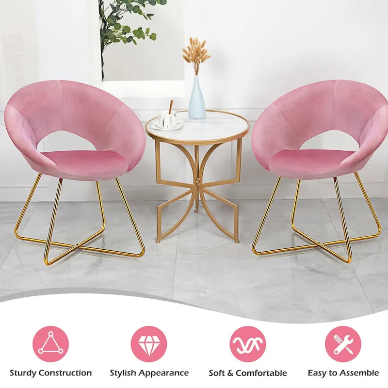 Chaise d'appoint moderne en velours, chaise de coiffeuse rembourrée avec détails dorés - Voir les détails