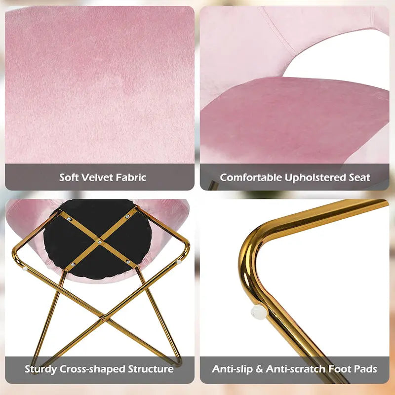 Chaise d'appoint moderne en velours, chaise de coiffeuse rembourrée avec détails dorés - Voir les détails