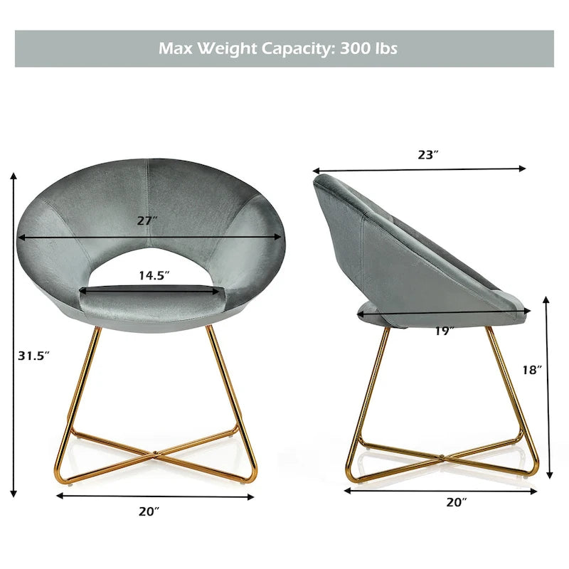 Chaise d'appoint moderne en velours, chaise de coiffeuse rembourrée avec détails dorés - Voir les détails