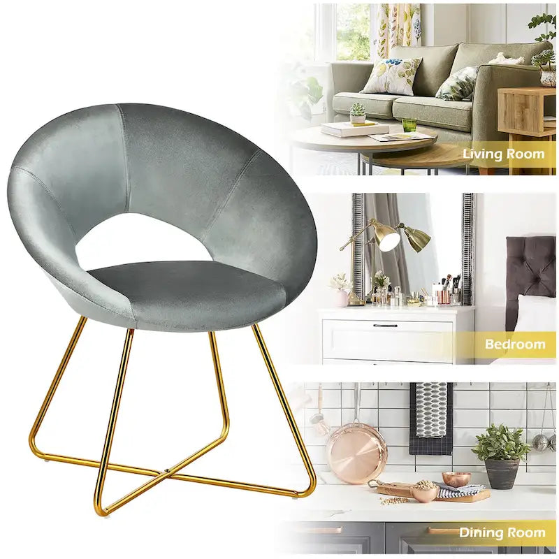 Chaise d'appoint moderne en velours, chaise de coiffeuse rembourrée avec détails dorés - Voir les détails