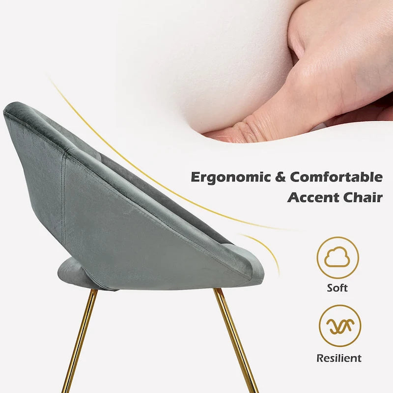 Chaise d'appoint moderne en velours, chaise de coiffeuse rembourrée avec détails dorés - Voir les détails