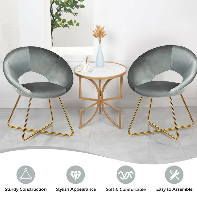 Chaise d'appoint moderne en velours, chaise de coiffeuse rembourrée avec détails dorés - Voir les détails