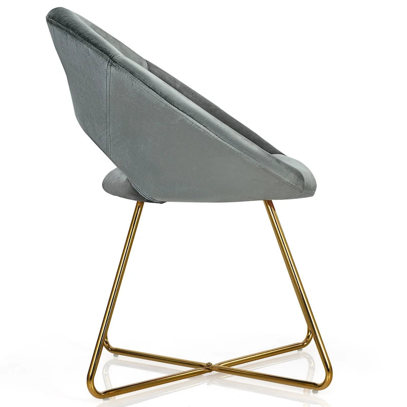 Chaise d'appoint moderne en velours, chaise de coiffeuse rembourrée avec détails dorés - Voir les détails