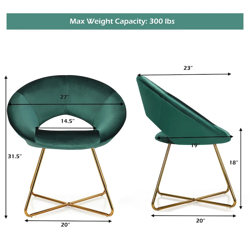 Chaise d'appoint moderne en velours, chaise de coiffeuse rembourrée avec détails dorés - Voir les détails