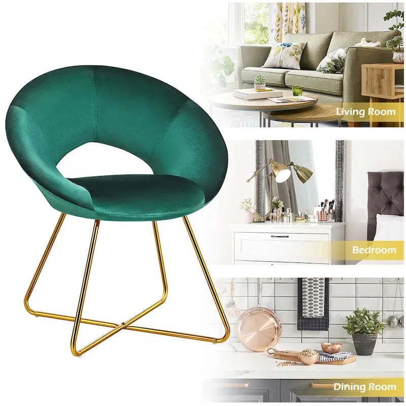 Chaise d'appoint moderne en velours, chaise de coiffeuse rembourrée avec détails dorés - Voir les détails