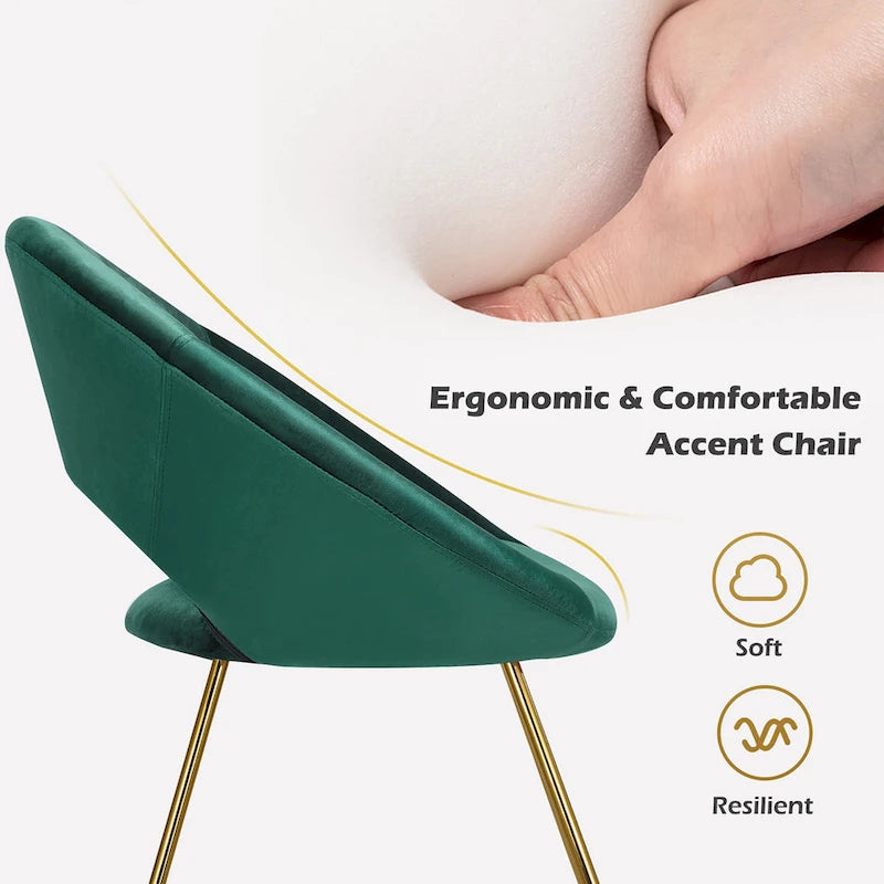 Chaise d'appoint moderne en velours, chaise de coiffeuse rembourrée avec détails dorés - Voir les détails