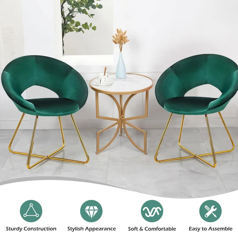 Chaise d'appoint moderne en velours, chaise de coiffeuse rembourrée avec détails dorés - Voir les détails