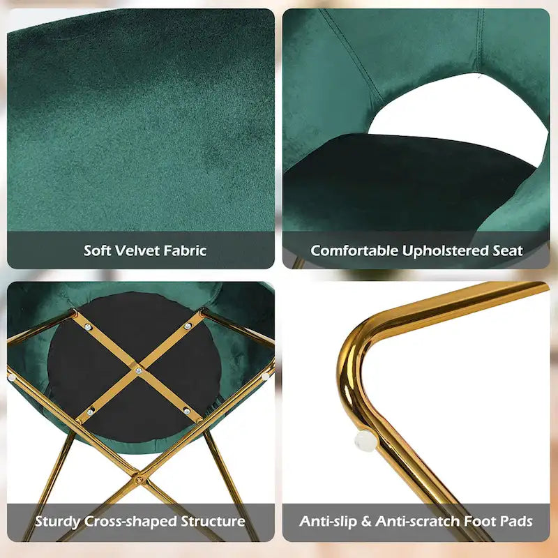 Chaise d'appoint moderne en velours, chaise de coiffeuse rembourrée avec détails dorés - Voir les détails