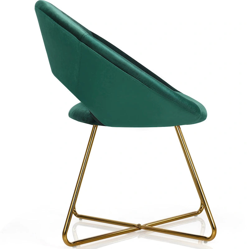 Chaise d'appoint moderne en velours, chaise de coiffeuse rembourrée avec détails dorés - Voir les détails