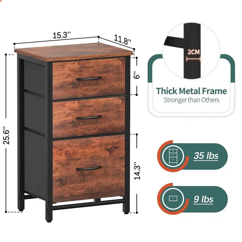 Table de Chevet avec 3 Tiroirs de Rangement