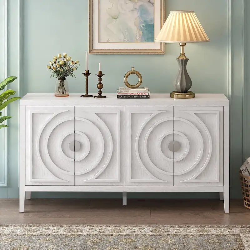 Buffet rétro avec portes et motifs à rainures circulaires - N/A