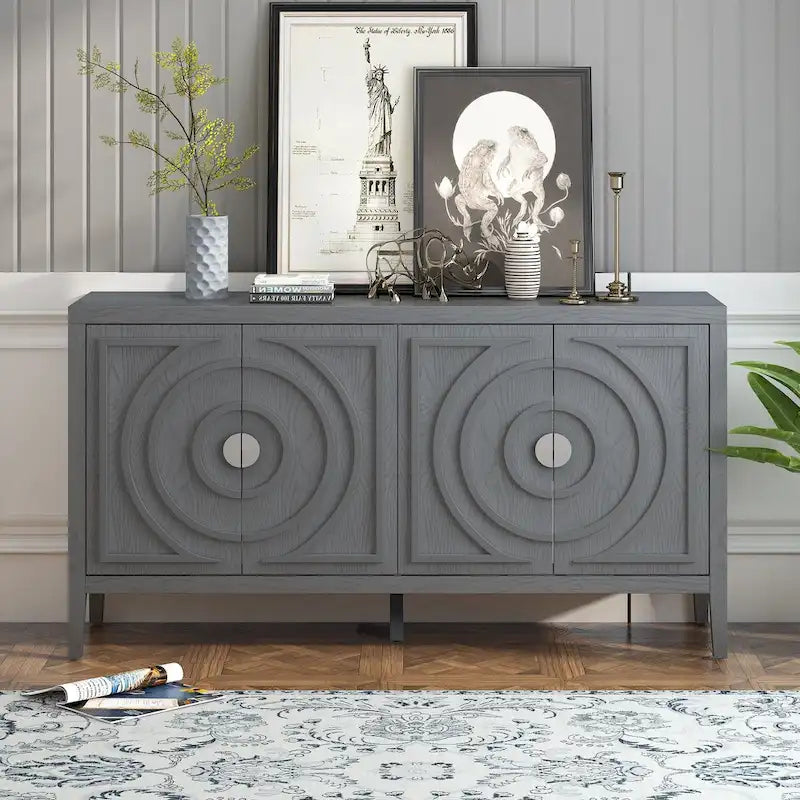 Buffet rétro avec portes et motifs à rainures circulaires - N/A