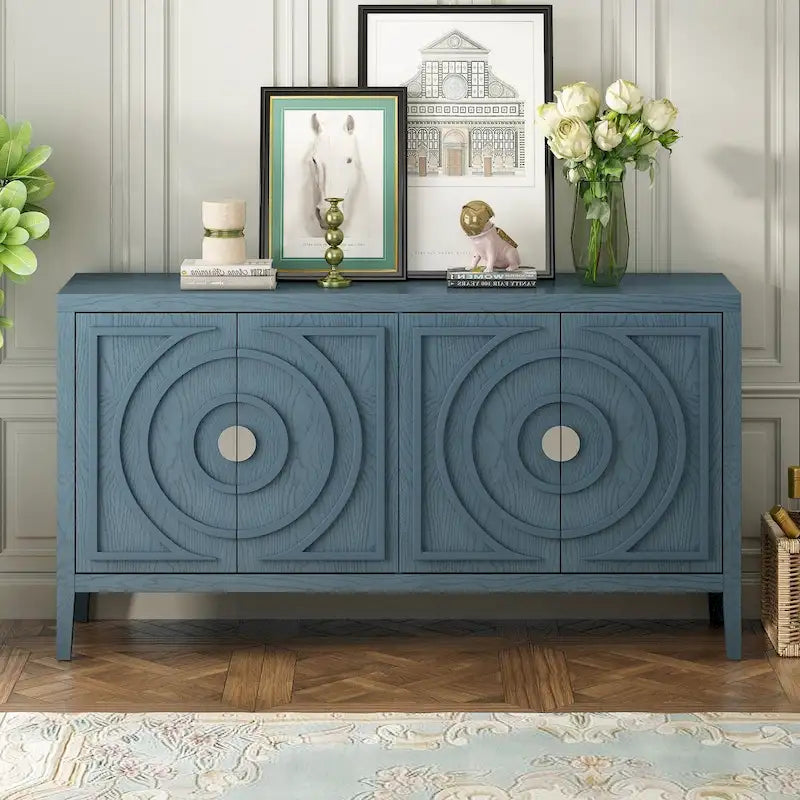 Buffet rétro avec portes et motifs à rainures circulaires - N/A