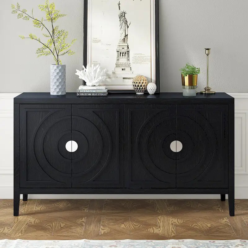 Buffet rétro avec portes et motifs à rainures circulaires - N/A