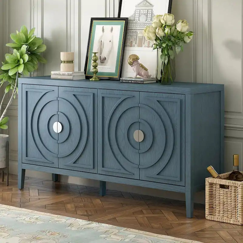Buffet rétro avec portes et motifs à rainures circulaires - N/A