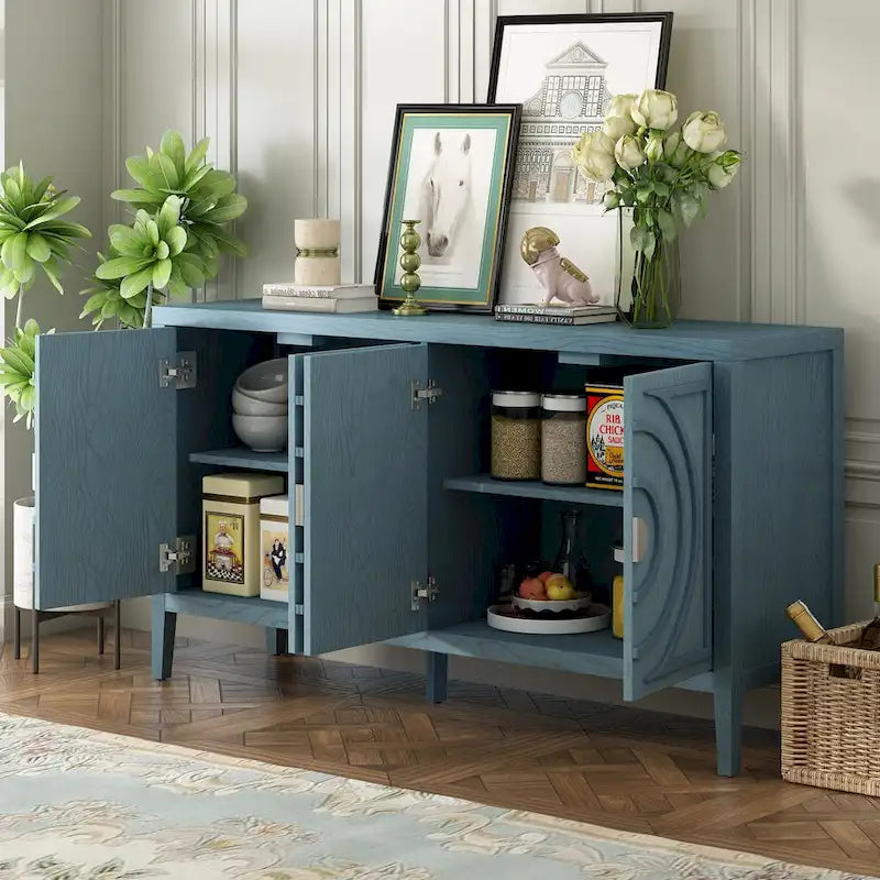 Buffet rétro avec portes et motifs à rainures circulaires - N/A