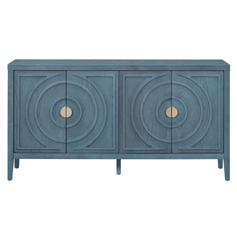 Buffet rétro avec portes et motifs à rainures circulaires - N/A