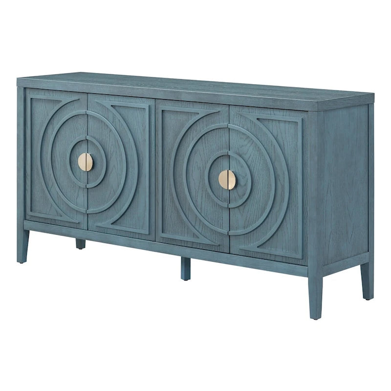 Buffet rétro avec portes et motifs à rainures circulaires - N/A