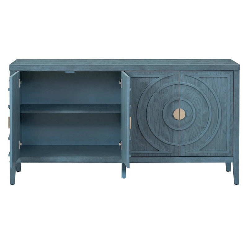 Buffet rétro avec portes et motifs à rainures circulaires - N/A