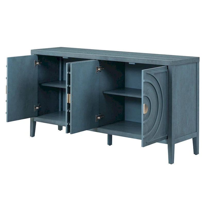 Buffet rétro avec portes et motifs à rainures circulaires - N/A