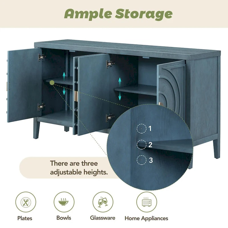 Buffet rétro avec portes et motifs à rainures circulaires - N/A