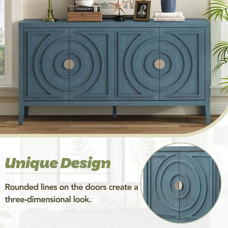 Buffet rétro avec portes et motifs à rainures circulaires - N/A