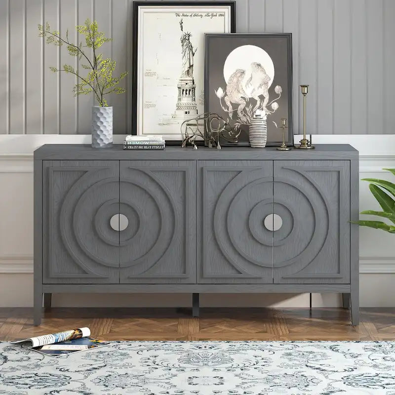 Buffet rétro avec portes et motifs à rainures circulaires - N/A