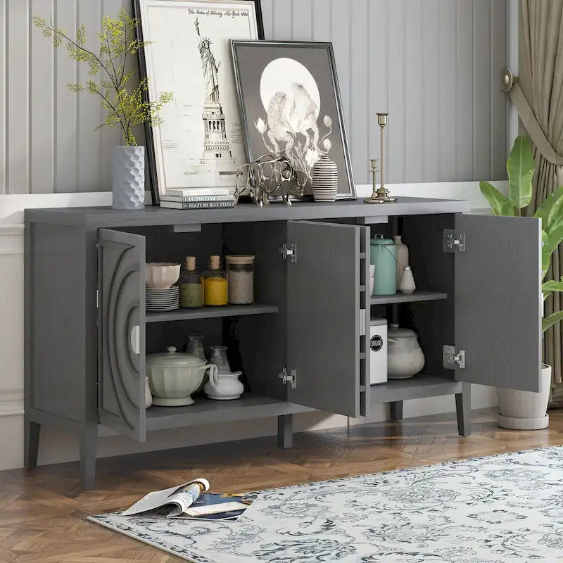 Buffet rétro avec portes et motifs à rainures circulaires - N/A