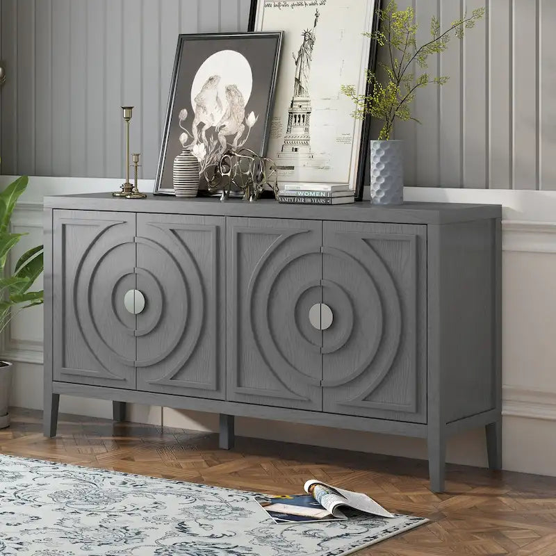 Buffet rétro avec portes et motifs à rainures circulaires - N/A